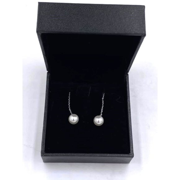 Sterling Silver Drop Chain Pearl Earrings Anti-Allergic - Picture 3 of 3